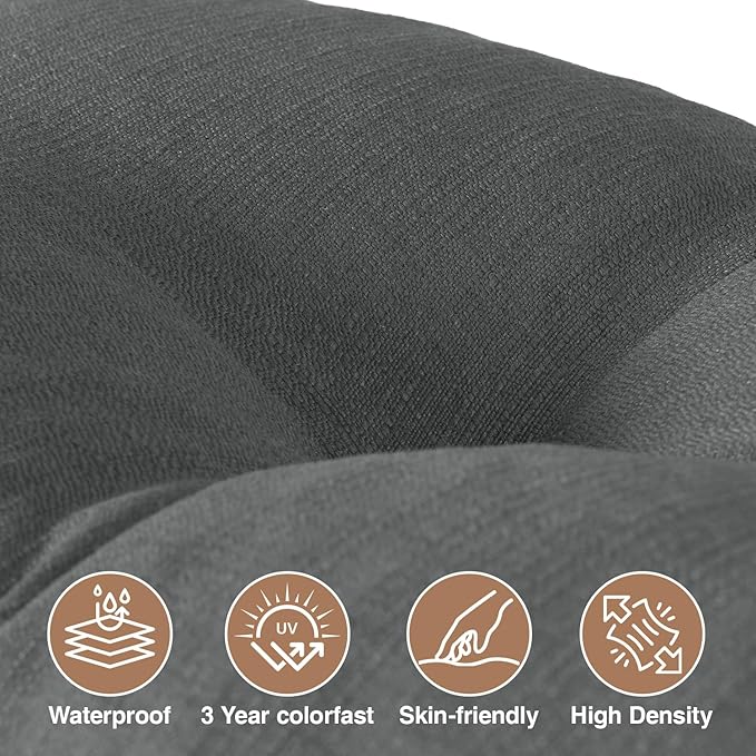 Favoyard Indoor/Outdoor Bench Cushion 36 x 14 Inch Waterproof & 3-Year Fade-Resistant Patio Furniture Cushions for Garden Porch Swing Chair Tufted Pad for Sofa Couch Seat with Ties, Dark Grey