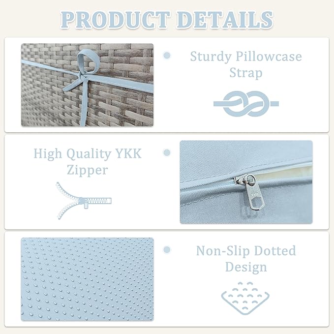 8-Piece Outdoor Cushions for Patio Furniture Thick Outdoor Chair Cushions Resilient Foam Waterproof Deep Seat Cushion Replacement for 3-Seat Sectional Sets Liner&Cover Light Blue