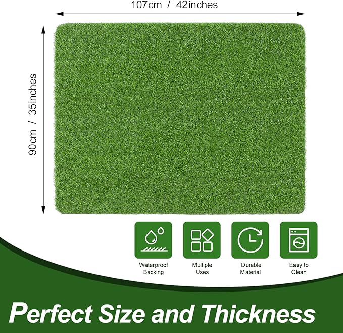 LINLA Artificial Grass Door Mat，42x35 Inches Outdoor Rug Synthetic Fake Dog Grass Mat Turf Waterproof Durable Doormat for Indoor Entryway, Outside Patio, Lawn, Garden