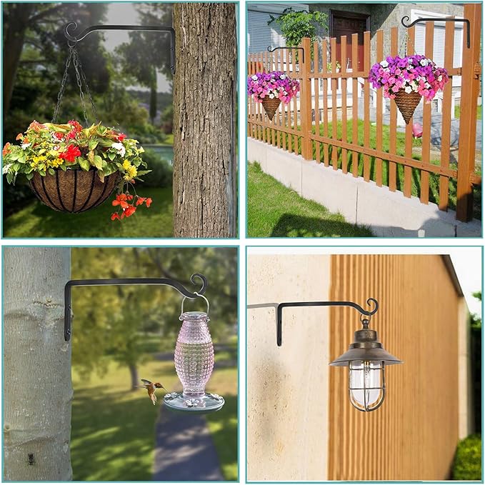 LOOGI Hanging Plant Bracket, Wall Hook Plant Hanger 10 Inch Decorative Hooks for Indoor Planter Lantern, Outdoor Bird Feeder Wind Chime, 2 Pack Black