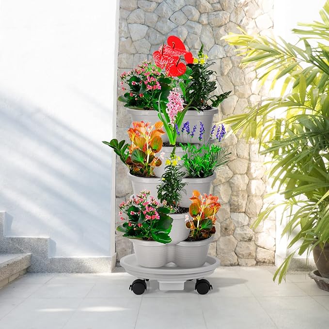 Looca Plant Caddy with Wheels and Drainage Tray, 13”Rolling Plant Stand Flower Pot Mover, Planter Caddies Round Plant Dolly for Heavy Duty Planter, 3 Pack, Bearing 120 lbs (Grey)