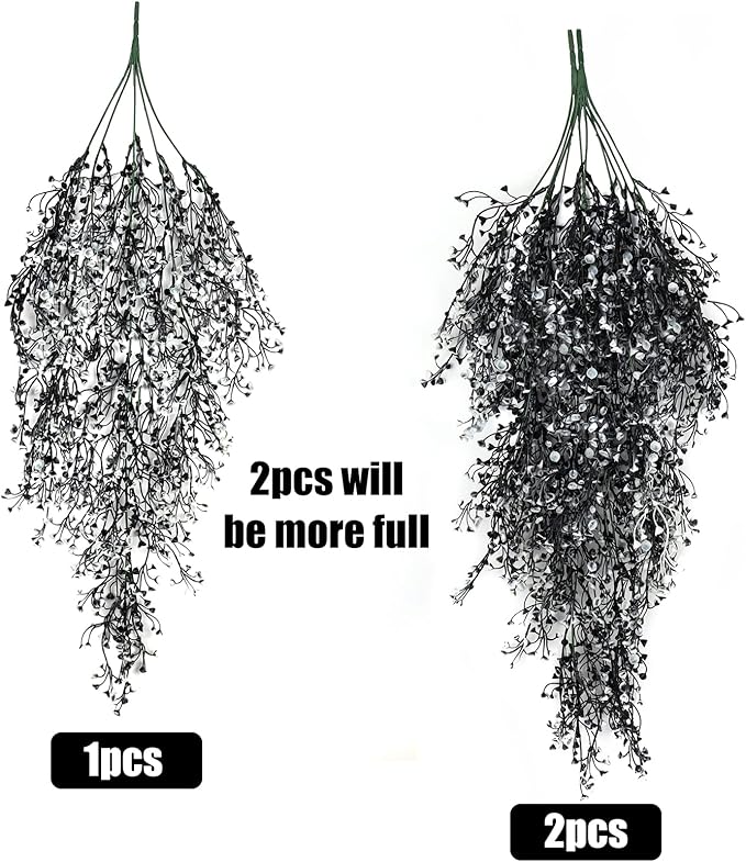 RECUTMS Hanging Fake Vines Artificial Hanging Plants Flowers 4Pcs Faux Ivy Ferns Wall Plants for Bedroom Indoor Outdoor Garden Patio Halloween Thanksgiving Decoration (Black White)