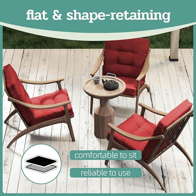 Outdoor Chair Cushion, 42x21x4 Inch Patio Cushions for Dining/Rocking Chairs, High Back Soft Seat Pad with Ties, Indoor Outside Use, Fade-Resistant & Waterproof, Red