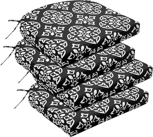 Basic Beyond Outdoor Chair Cushions Set of 4, Outdoor Cushions for Patio Furniture, Water Resistant Patio Chair Cushions with 2 Ties, 17x16x2, Medallion