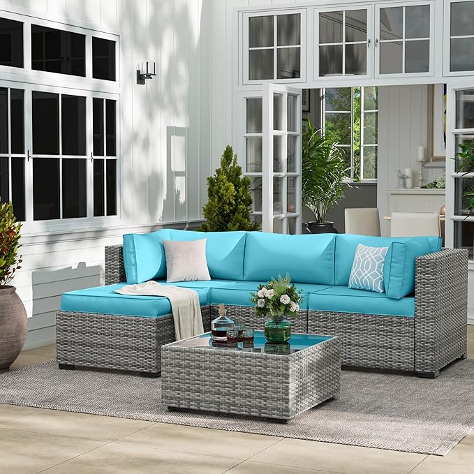 UDPATIO Outdoor Cushions for Patio Furniture Upgraded, Waterproof Patio Furniture Cushions Replacement, 4" Deep Seat Outdoor Sectional Cushion for 4-seat Chair Sofa Couch(Sky Blue)