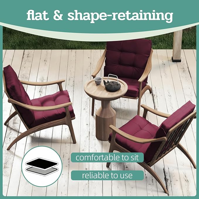 Outdoor Chair Cushion, 42x21x4 Inch Patio Cushions for Dining/Rocking Chairs, High Back Soft Seat Pad with Ties, Indoor Outside Use, Fade-Resistant & Waterproof, Burgundy