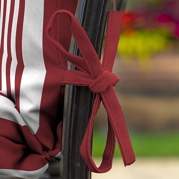 Arden 2-Pack Outdoor Patio Dining Chair Cushion, 20x44, Rain-Proof Seat Pad, Fade-Resistant Outdoor Cushion Ruby Red Cabana Stripe
