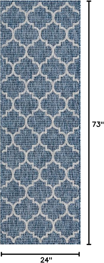 Unique Loom Outdoor Trellis Collection Area Rug (2' x 6' 1" Runner, Navy Blue/ Ivory)