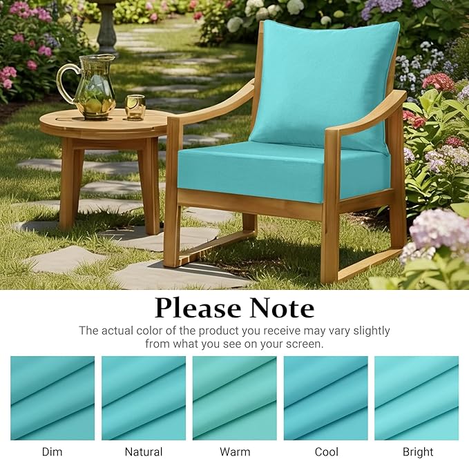 downluxe 24x24 Outdoor Chair Cushions, Waterproof Fade Resistant Patio Furniture Cushions with Handle & Removable Cover, Deep Seat Outdoor Cushions for Sofa, Couch and Patio Chairs, Teal