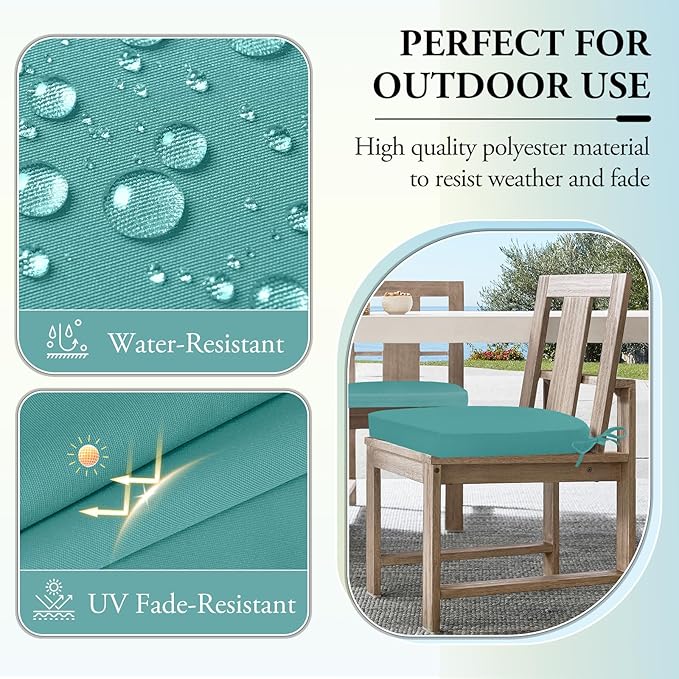 Wellsin Outdoor Chair Cushions for Patio Furniture - Patio Chair Cushions Set of 6 - Water Resistant Round Corner Outdoor Seat Cushions 17"X16"X2", Teal