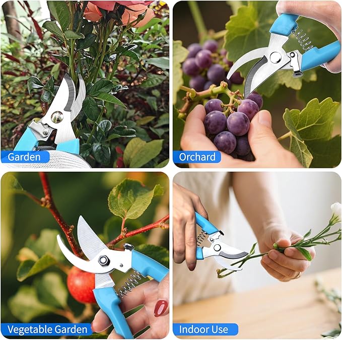 Flower Scissors, Flower Shears High Strength Steel Sharp, Ergonomic Handle Pruning Shears for Gardening, Lightweight Garden Scissors, 1-inch Cut Capacity Rust Resistant for Plants Bonsai-Blue