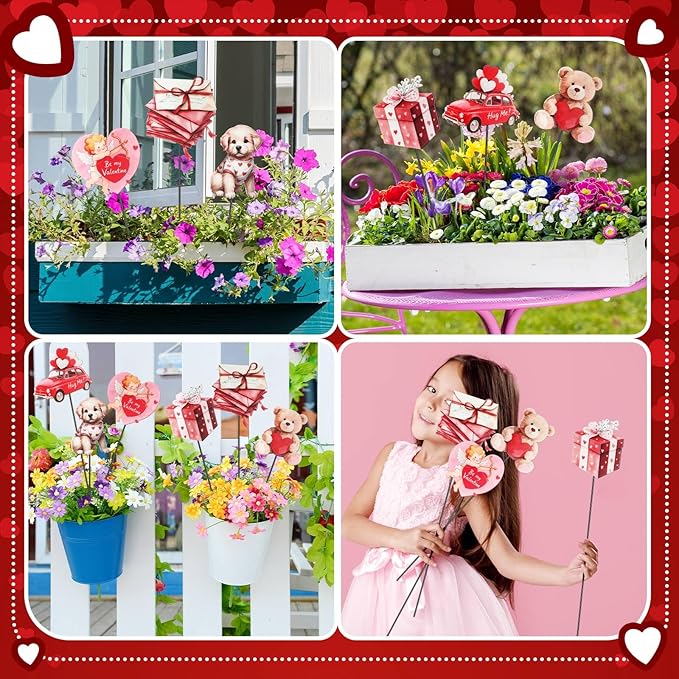 Pickmesh 6 Pcs 12" H Valentine's Day Metal Yard Sign Vintage Valentine Metal Yard Sign Barn Garden Stake for Planter Pot Walkway Pathway Outdoor Decor Lawn Decoration