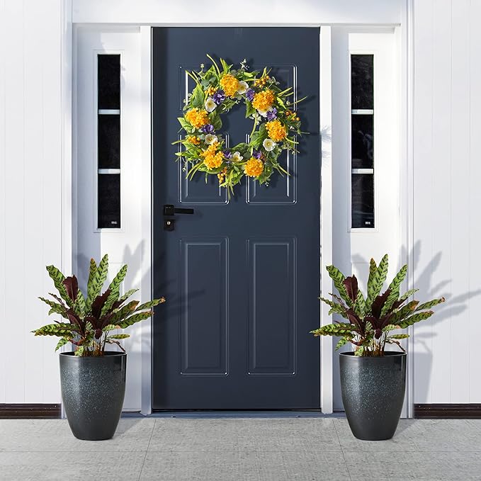 Glitzhome Large Planters for Outdoor Plants, Tall Outdoor Planter with Drainage Holes, Large Faux Ceramic Tall Flower Pots,Oversized Planters for Front Porch,Garden,Patio and Deck,16.75''H,Set of 2