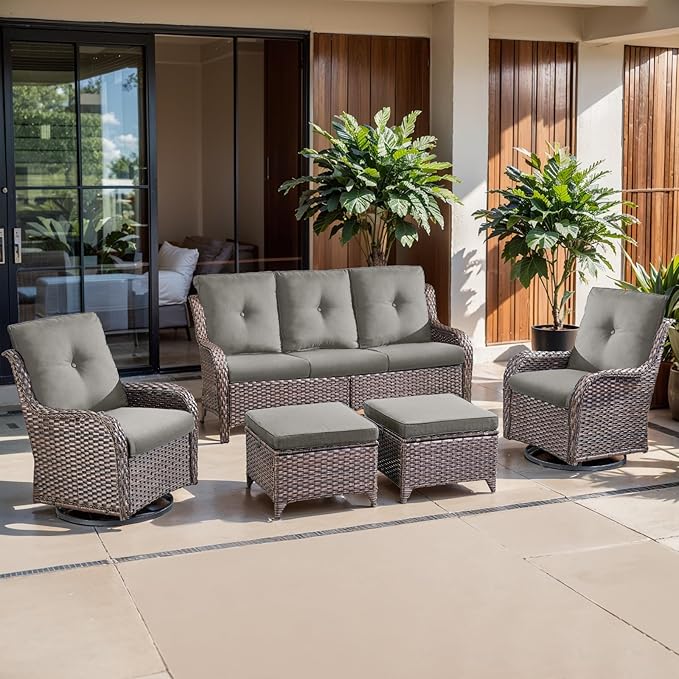 Belord Luxury 4" Thick Outdoor Cushion 2 Set - 22 x24 Inch 28D Sponge Filling Fade-Resistant Chair Cushion, Spill Proof Removable Patio Furniture Replacement Cushions for Sofa Bench Swing - Grey
