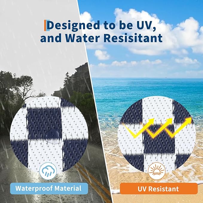 Garvee Outdoor Rug 9x12 Waterproof Reversible Patio Rug Modern Geometric Outdoor Carpet, Fade-Proof & Weather Resistant Minimalist RV Picnic Camping Mat for Garden Backyard Balcony,Navy & White