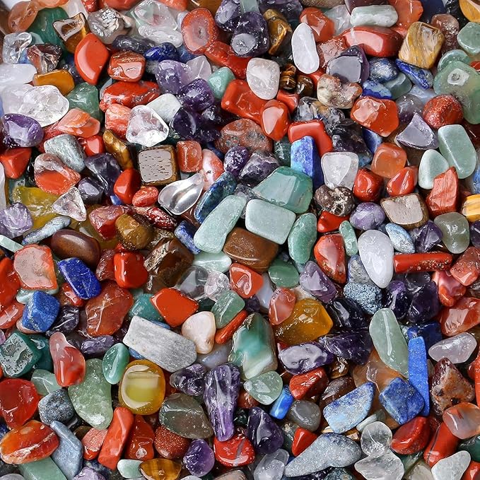 1lb 7 Chakra Crystal Aquarium Gravel Polished Tumbled Stones Irregular Shaped Crystal Chips Bulk Natural Gemstone Rocks Vase Filler Fish Tank Gravel Home Decoration (450 Gram)