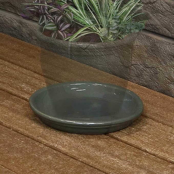 Sunnydaze 7-Inch Ceramic Plant Saucers - Plant Drip Trays for Outdoor Planter Flower Pot Drainage - Set of 2 - Gray