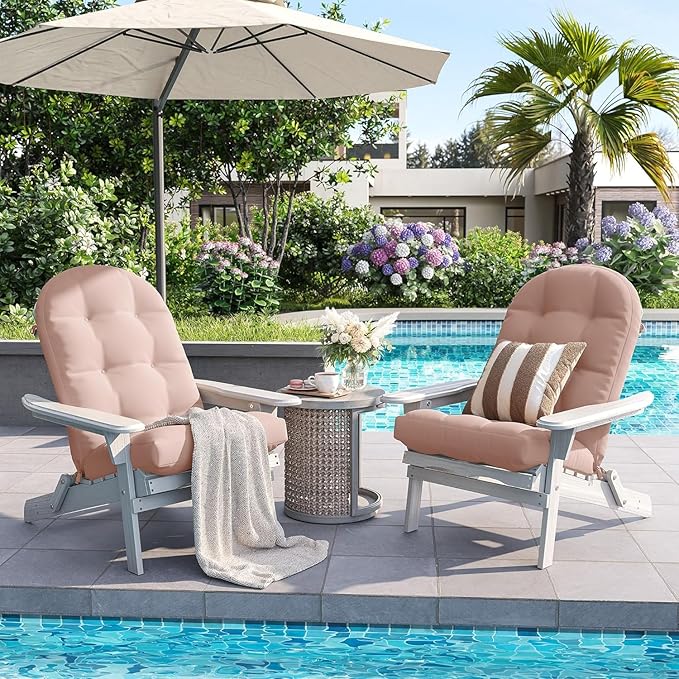 Amopatio Adirondack Chair Cushions 4" Thick Set [2-Pack] - Outdoor Cushions for Patio Furniture, Contoured Design with Anti-Slip Straps & Water-Resistant Fabric for Adirondack Chairs, Khaki