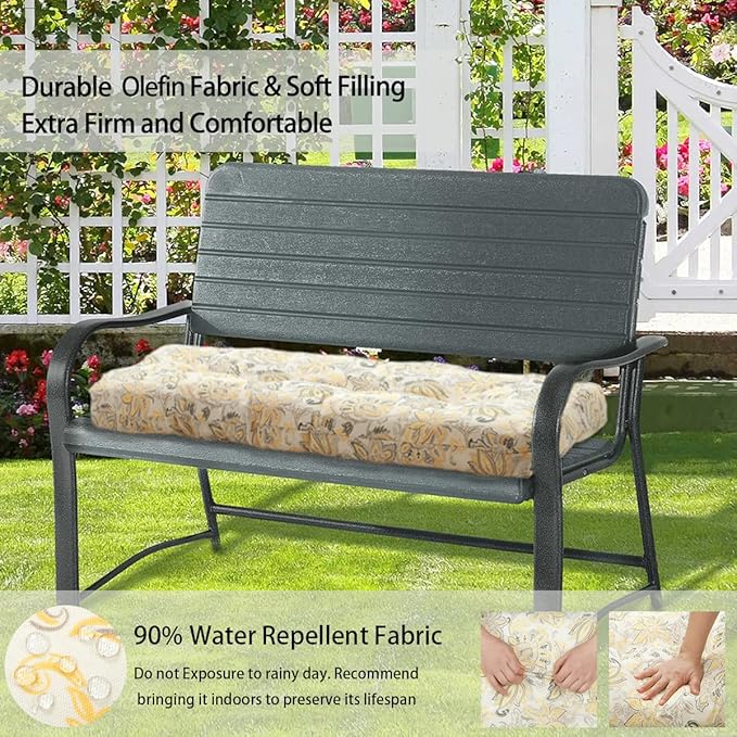 FUNHOME Outdoor Bench Cushion 42 x18 inch with Non-Slip Grips,Water Resistant Porch Swing Cushion,Bench Pillow Pads,Floral Tufted Cushions for Patio Garden Furniture,42" Seat Cushions(Yellow Flower)