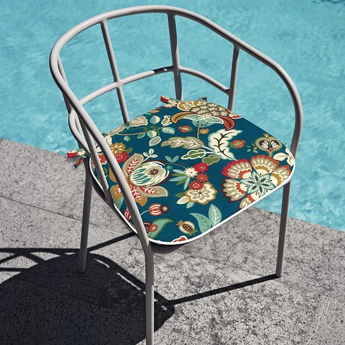 Outdoor Chair Cushions Set of 2, Water Resistant Patio Chair Pads with Ties, Seat Cushions for Home Garden Furniture Decoration, 16"x17", Peacock Blue