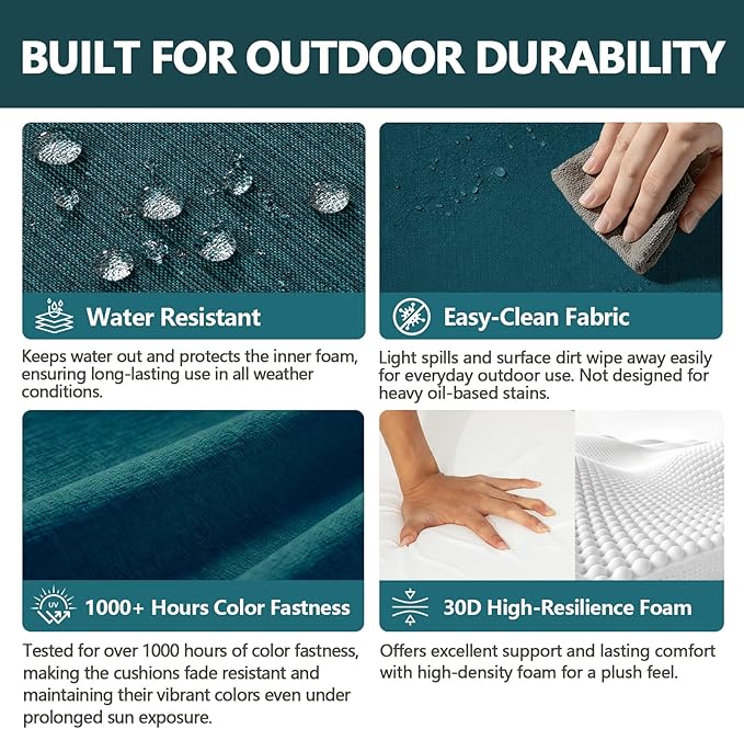 Goodgoods 24 x 28 Outdoor Patio Deep Seat Cushions 2-Pack, 1000+ Hours Fade-Resistant & Water-Resistant Outdoor Furniture Chair Cushions with 30D High-Resilience Foam for Sofa Chair, Malachite