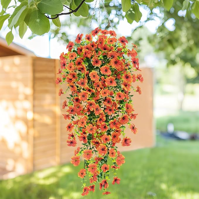 8 Pcs Outdoor Fall Decor, Fall Flowers Artificial For Decoration, Artificial Mums For Outdoors, Fake Mums Faux Mums For Outside Half Sphere, Fake Hanging Plants Plastic Flowers For Outdoors Home Porch