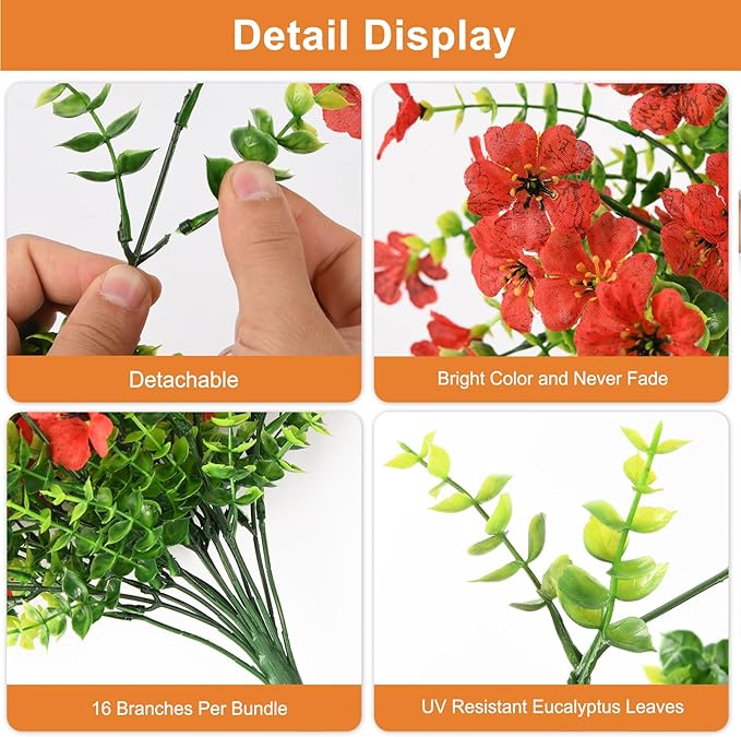 Fake Artificial Hanging Flowers for Outdoors, 2 Pcs Fake Hanging Plant Spring Summer Decor, UV Resistant No Fade Faux Silk Daisy Flower for Front Door Porch Planter Patio Yard Garden(Red)