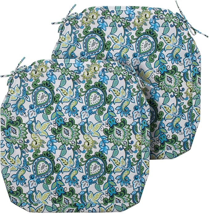 Magpie Fabrics Indoor Outdoor Cushion Cover Replacement 2 Pack, NO Insert! Water Repellent Slipcover with Ties Decor for Patio Garden Chair Seat Sofa Bench Wicker(Botanical Blue Green, 24x24x4 Inch)