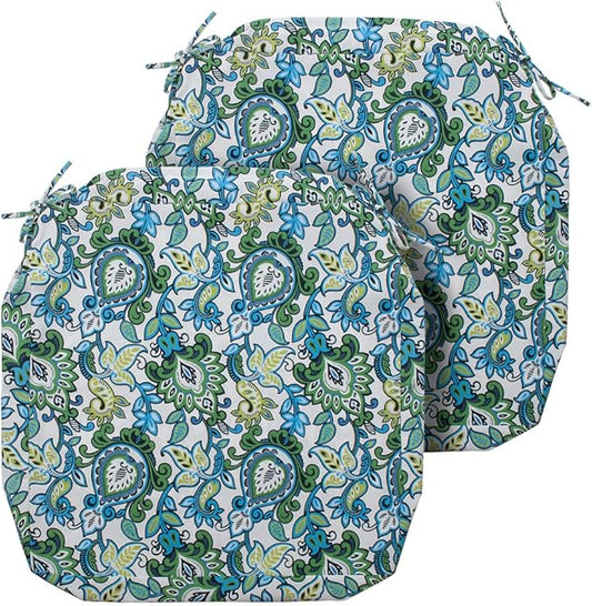Magpie Fabrics Indoor Outdoor Cushion Cover Replacement 2 Pack, NO Insert! Water Repellent Slipcover with Ties Decor for Patio Garden Chair Seat Sofa Bench Wicker(Botanical Blue Green, 20x18x4 Inch)