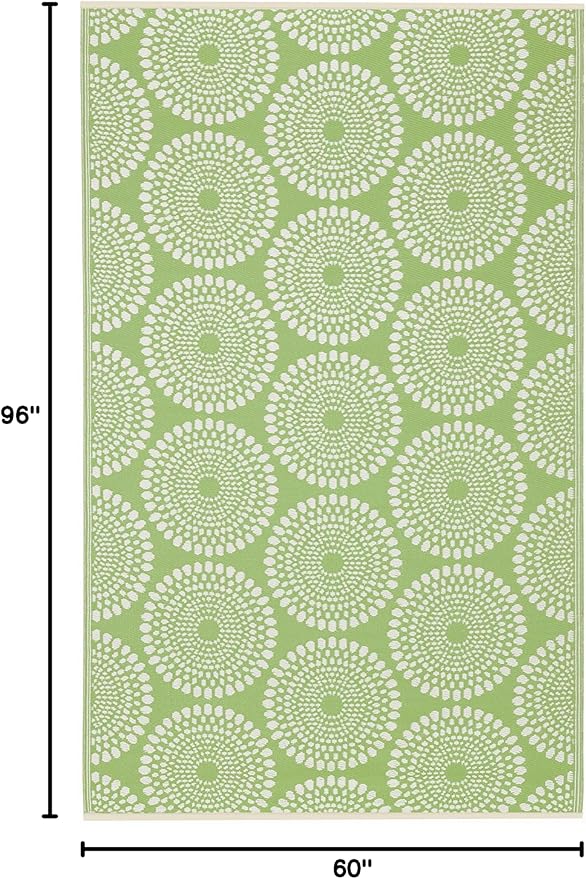 Fab Habitat Outdoor Rug - Waterproof, Fade Resistant, Crease-Free - Premium Recycled Plastic - Floral Medallion - Patio, Porch, Deck, Balcony - Rio - Green - 5 x 8 ft