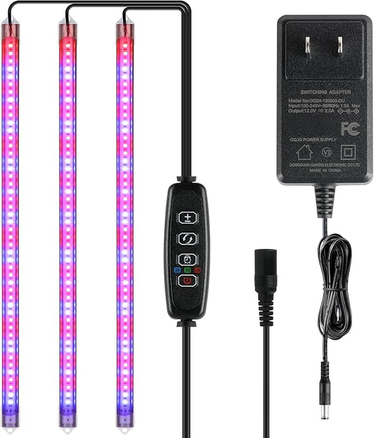 iPower LED Plant Grow Light Strips Full Spectrum with 3 Timing Modes, 10 Dimmable Levels 48 LEDs Per Tubes, Sunlike Grow Lamp for Hydroponics Succulent,Red & Blue