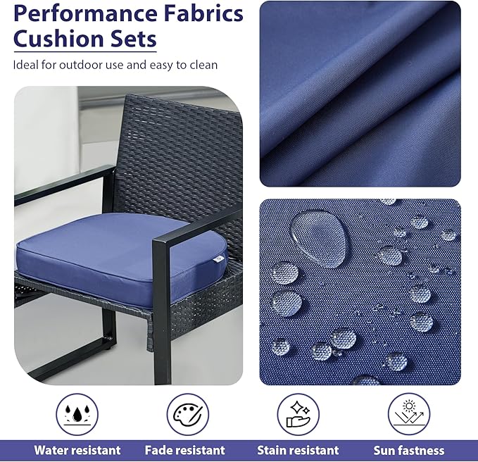 Outdoor Chair Cushions Set of 4 -Waterproof Outdoor Seat Cushions for Patio Furniture, Patio Chair Cushion with Handle and Ties, Round Out Door Chair Pads,17" x 16" x 2", Navy Blue