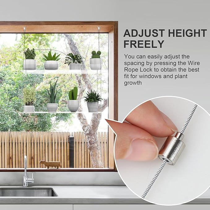 2-Tier Hanging Clear Plant Shelves for Windows, Acrylic Window Wall Plant Stand Shelf for Kitchen Indoor Gardens, Flower,Herb, Seedling Organization, and Pots Display, 16 Inch per Tier