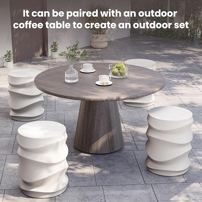 SUNBURY Outdoor Side Tables Set of 2, 18" H Concrete Accent End Table Streamlined, Small Round Cement Plant Stands Table, Decorative Garden Stools for Backyard, Spotted White