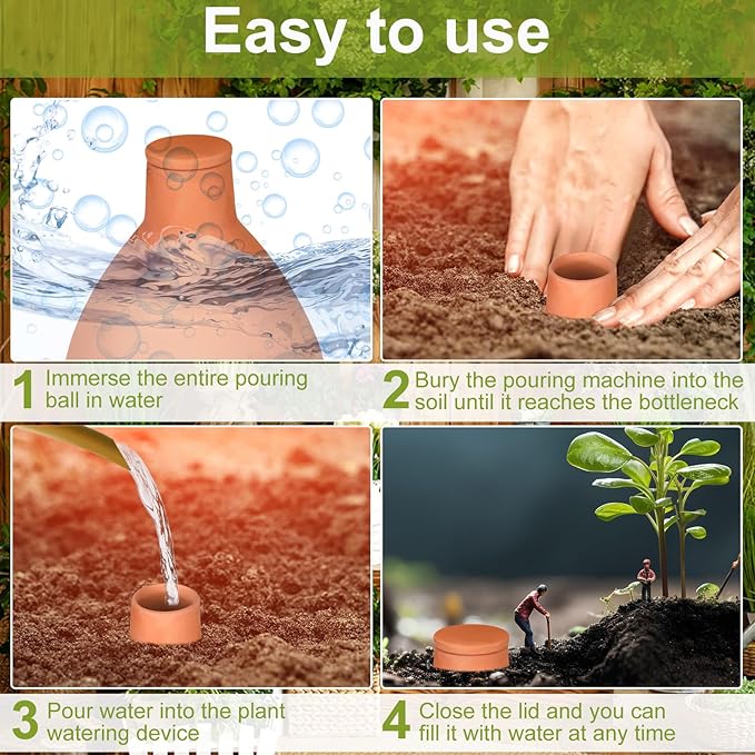 4 Pcs Watering Pots Large Terracotta Watering Pots with Lid 34 oz Terra Cotta Self Watering Pots Water Dripper Automatic Plant Irrigation Devices System for Indoor Outdoor Plants