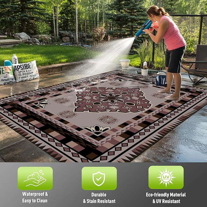 WILDROOTS 5x8 Feet Los Blanket Plastic Outdoor Rug, Stain Resistant Waterproof Reversible Outdoor Patio Rug, Fade Resistant Camping Rug