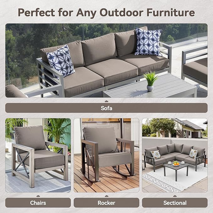 6" Thick Outdoor Cushions 22x24x6, 3-Set Deep Seat Patio Cushions with Removable Cover, Waterproof & Fade Resistant Replacement for Wicker Chair, Loveseat, Sofa - Grey