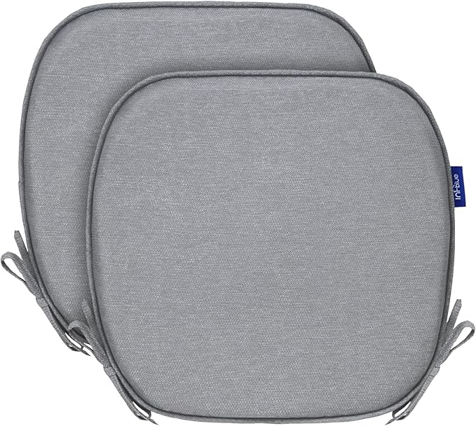 SleepMan Outdoor 17"x16" Chair Cushions with Ties Set of 2, Water Resistant All Weather U-Shape Seat Pads for Patio Garden Furniture Indoor (Set of 2, Light Grey)