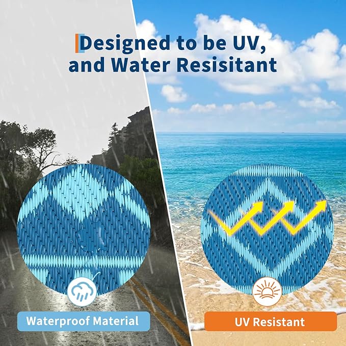 Garvee Outdoor Rug 8x10, Patio Rug Waterproof Plastic Straw Waterproof Reversible Patio Mat, Plastic Straw Rug for RV, Camping, Deck, Balcony, Easy Clean & Portable,Green/Blue