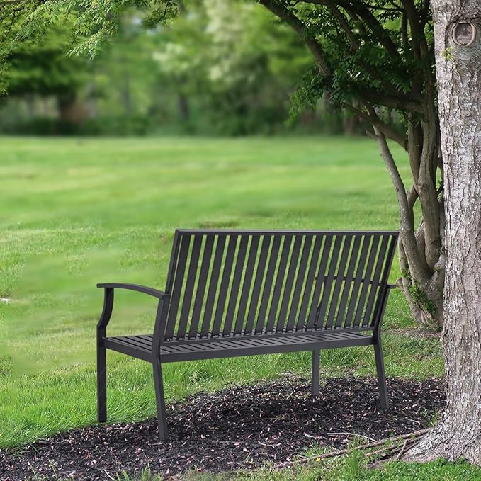 52" Outdoor Bench Garden Bench, Weatherproof Anti-Rust Heavy-Duty Outside Benches Clearance, Aluminum Metal Bench for Front Porch, Patio, Park (Dark Grey)
