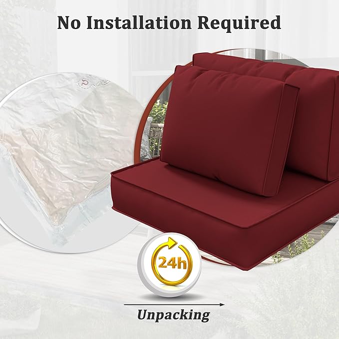 14-Piece Outdoor Cushions for Patio Furniture Thick Outdoor Chair Cushions 5" Foam High-Density Water-Resistant Deep Seat Cushion for 6-Seat Sectional Sets Liner&Cover Burgundy