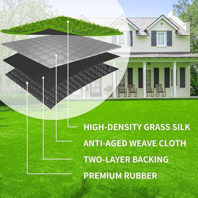 Artificial Grass Turf Lawn Outdoor Fake Grass Rug 4 Feet x 7 Feet for Garden Landscape Balcony Decoration Synthetic Grass Carpet Dog Grass Mat with Drainage Holes