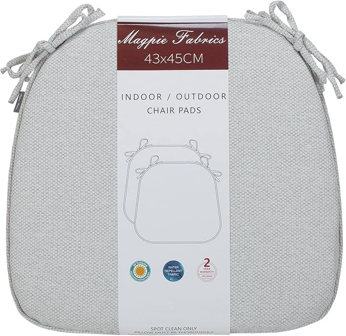 Magpie Fabrics 17"x16"x2" U-Shape Chair Cushions with Ties 4 Count, Outdoor Indoor Waterproof All Weather Seat Pads Decoration for Patio Garden Dining Office - Light Gray