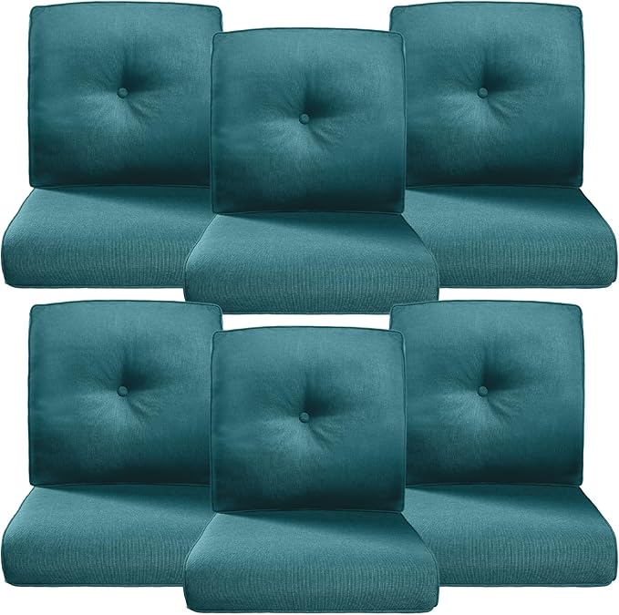 Belord Luxury 4" Thick Outdoor Cushion 6 Set - 22 x24 Inch 28D Sponge Filling Fade-Resistant Chair Cushion, Spill Proof Removable Patio Furniture Replacement Cushions for Sofa Bench - Peacock Blue