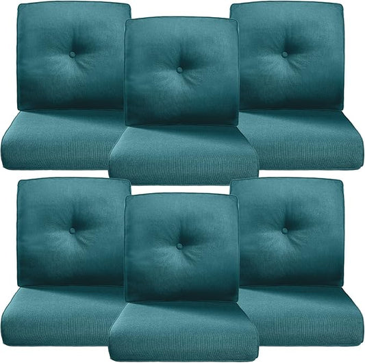 Belord Luxury 4" Thick Outdoor Cushion 6 Set - 22 x24 Inch 28D Sponge Filling Fade-Resistant Chair Cushion, Spill Proof Removable Patio Furniture Replacement Cushions for Sofa Bench - Peacock Blue