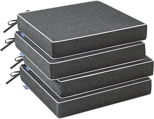 MIULEE Dark Grey Outdoor Chair Cushions Set of 4, 18.5x16x3 Inch Waterproof Patio Seat Cushions for Outdoor Furniture Couch Sofa, 3 Year Color Fastness High Density Foam with Adjustable Ties