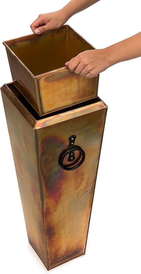 H Potter Tall Copper Planters Set of 2 – Rustic Copper Hammered Stainless Steel Indoor Outdoor Planter with Insert & Drainage – Large Decorative Floor Planters for Entryway Porch Patio