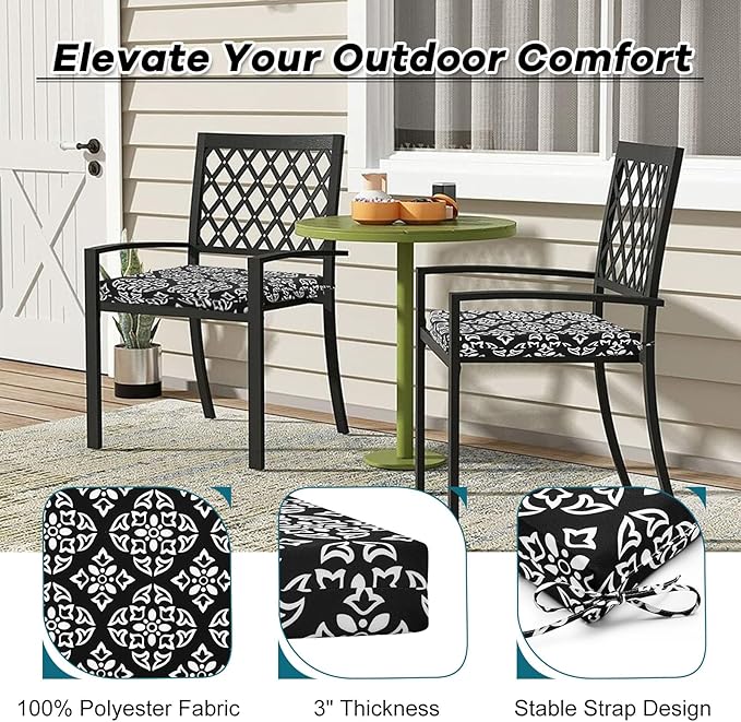 Basic Beyond Outdoor Chair Cushions Set of 4, Square Corner Outdoor Cushions for Patio Furniture, Water Resistant Patio Chair Cushions with 2 Ties, 18.5x16x3, Medallion