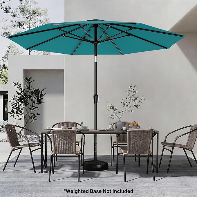 AreShark 9 FT Patio Umbrella for Outdoor, Outdoor Table Umbrella with Push Button Tilt and Crank, Outdoor Patio Umbrellas with 8 Sturdy Ribs for Market, Garden, Pool (Lake Blue)