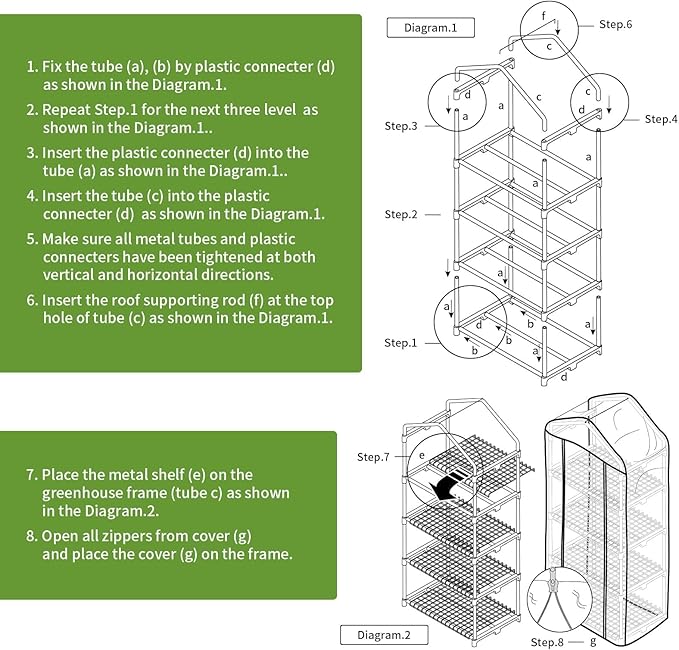 4 Tier Mini Greenhouse - Portable Indoor Outdoor Green House with 24lbs Per Shelf, Durable PE Cover & Tool-Free Assembly for Garden Balcony Patio Backyard
